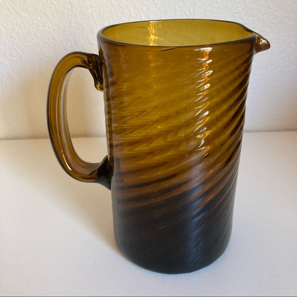 Vintage Hand Blown Amber Glass Pitcher Swirl Pattern